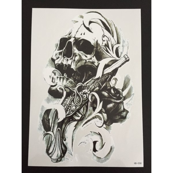 Midlertidig tatovering 21 x 15 cm - Black & Grey Skull