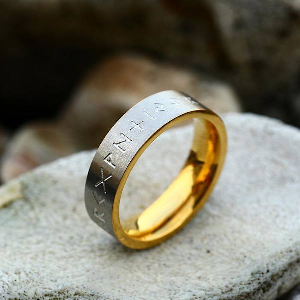 Ring - Nordisk mytologi - Runor Borstat stål/ Guldfärgad 6mm #8