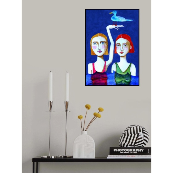 Swimming Ladies With Blue Bird MultiColor 21x30 cm