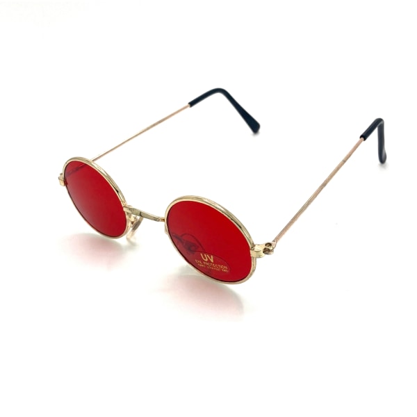 Round sunglasses in gold with red lens