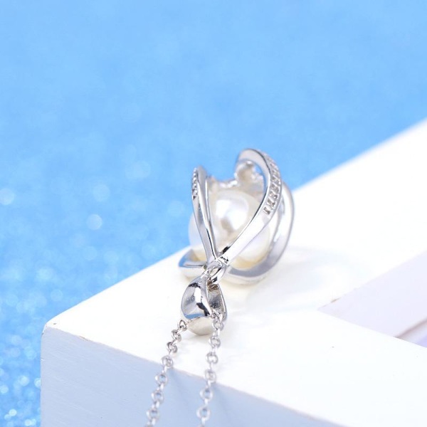 Necklace - silver color  with imitation pearls
