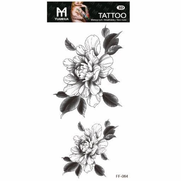 Midlertidig tatovering 19 x 9 cm - Et par sort/hvide blomster m blade