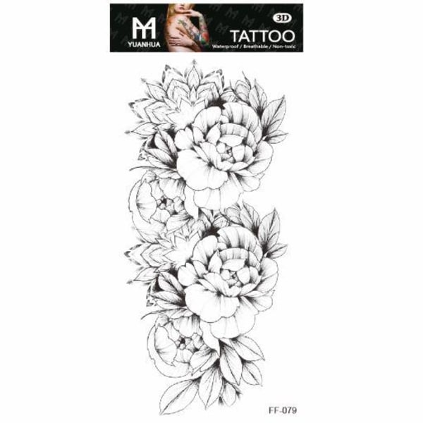 Midlertidig tatovering 19 x 9 cm - Fire blomster med bladstjerner