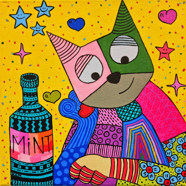Cat And Bottle Of Mint MultiColor 70x100 cm