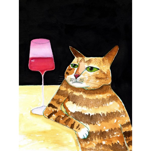 Cat Friday Night Drinks Wine Funny Cat Humour MultiColor 30x40 cm