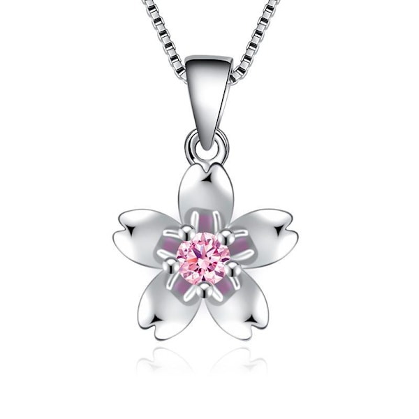 Silverfärgat blom halsband med kedja och rosa strass