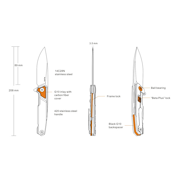 Ruike P875-SZ folding knife grå