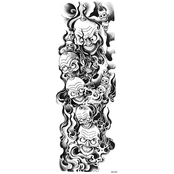OBS! SE STØRRELSE! Midlertidig Tatovering - 46 x 17 cm  - onde ansigter