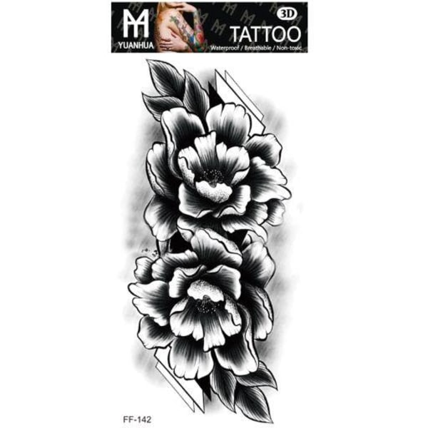 Väliaikainen tatuointi 19 x 9 cm - 2 tummaa suurta kukkaa