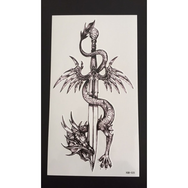 Tillfällig Tatuering 19 x 9cm - drake svärd