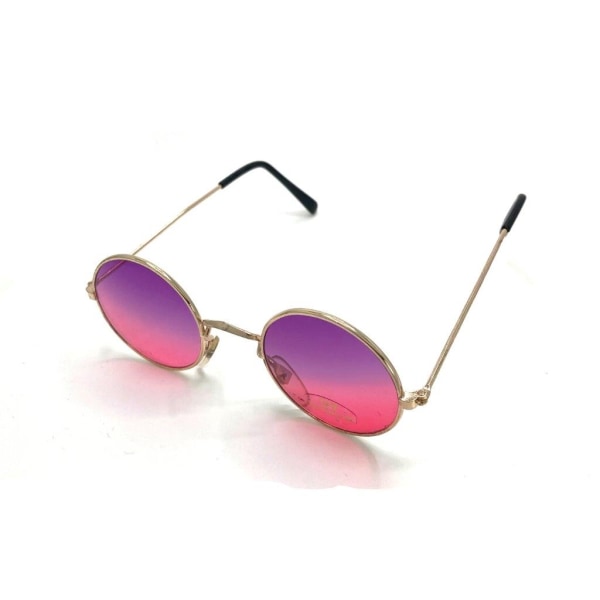Runde solbriller Gull med lilla/rosa linse