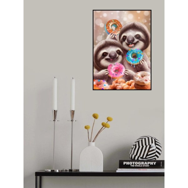 Dovendyr, der spiser donuts MultiColor 50x70 cm