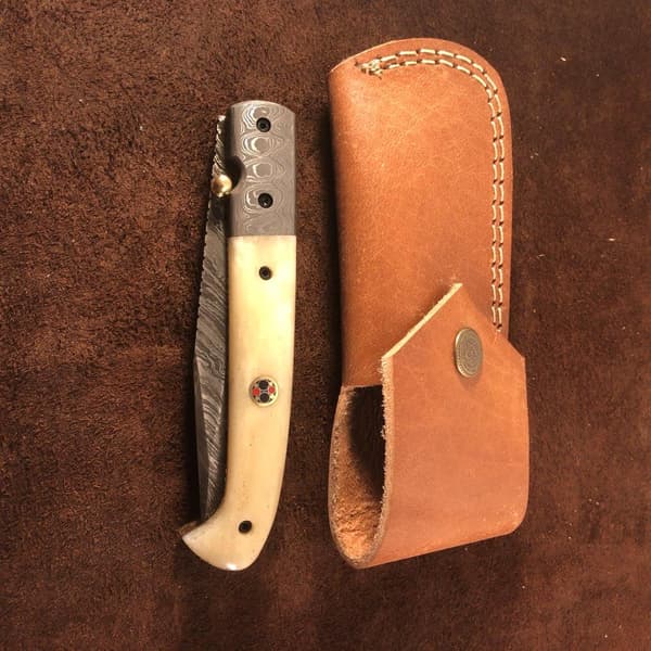 PreMax PX-102 large handmade damascus folder with camel bone – camel bone handle, 15N20/1095 damascus, approx. 300 layers White