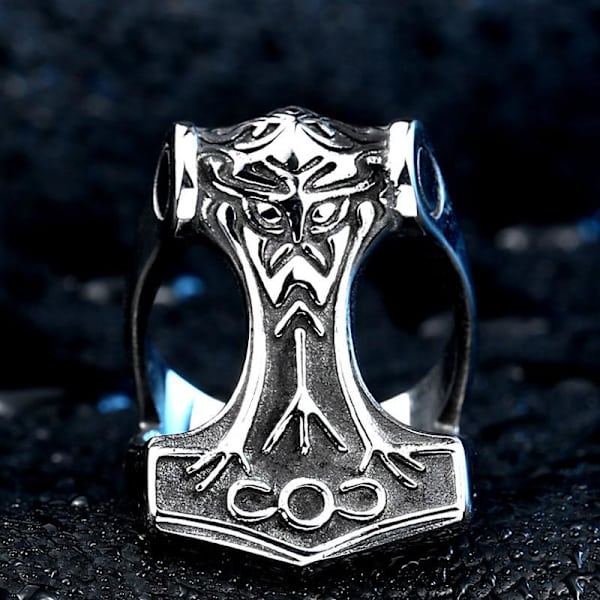 Ring - Norse Mythology - hammer of Thor open - Stainless steel #8