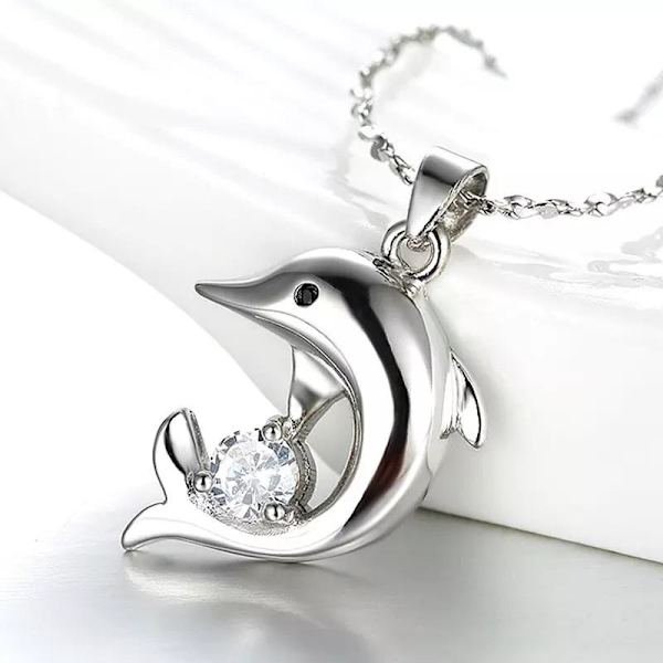 Dolphin necklace - silver color with rhinestone