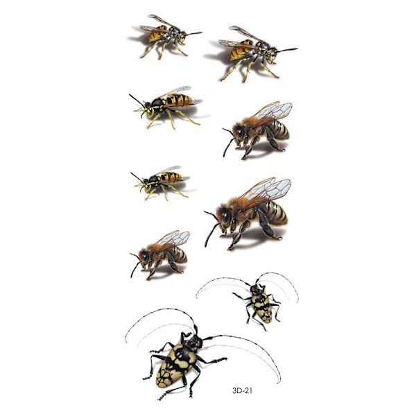 Midlertidig tatovering 19 x 9 cm - Hveps / insekter