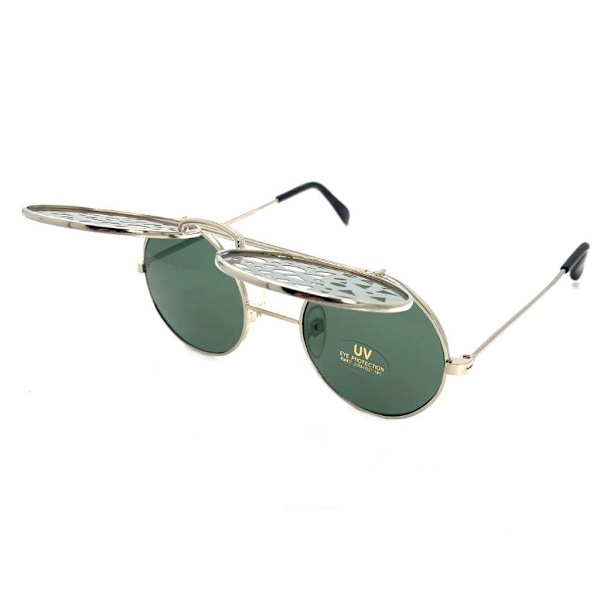 Round silver sunglasses with black lens and metalgrill triangles