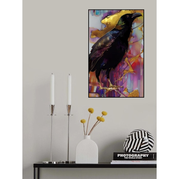 Raven With Pink And Gold MultiColor 21x30 cm
