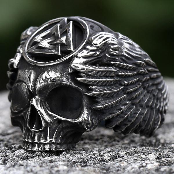 Ring - Nordic Mythology - Skull with Valknot and ravens #9
