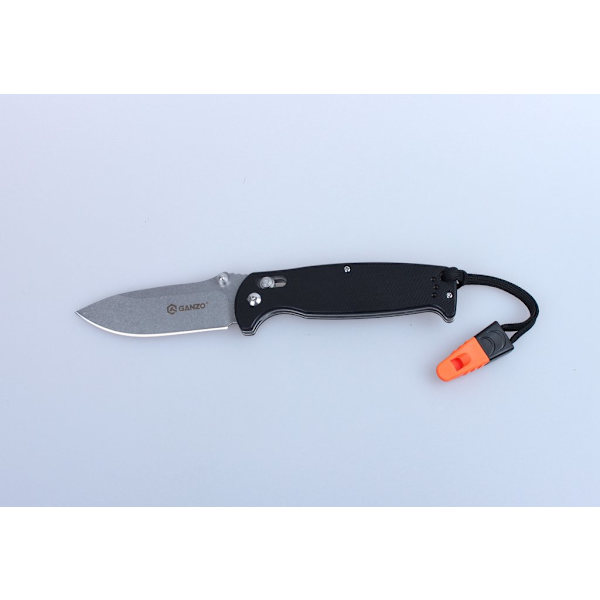 GANZO G7412 Svart stentvättad m visselpipa - kniv fällkniv svart