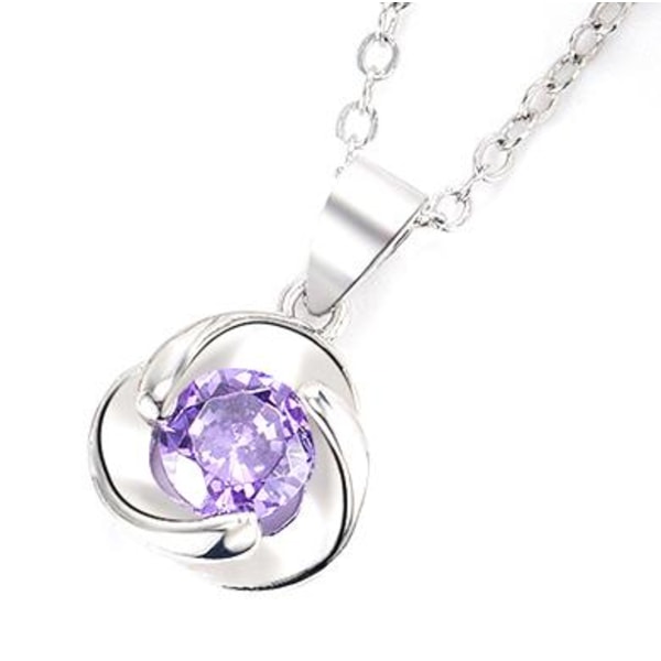 Necklace - Silver color with purple rhinestone