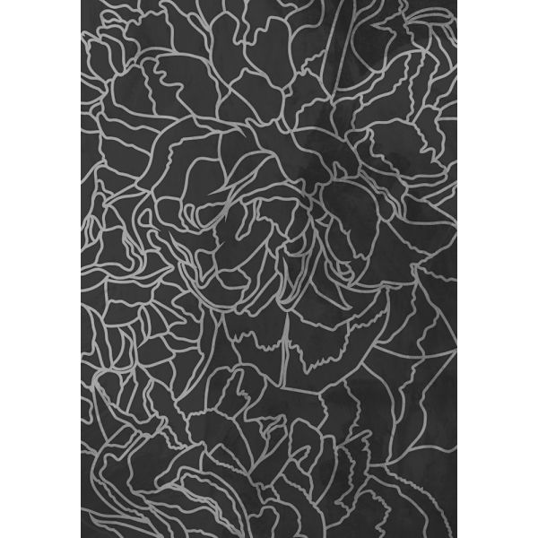 Abstract Black White Peony Line Art MultiColor 70x100 cm