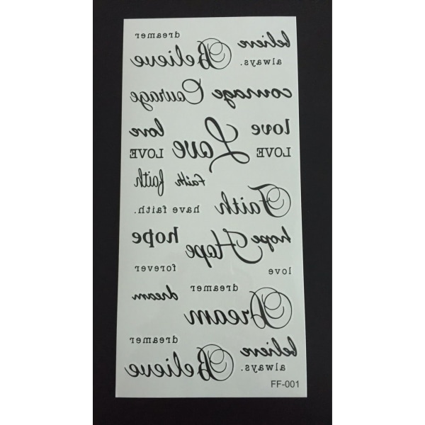 Midlertidig tatovering 19 x 9cm - blandede ord