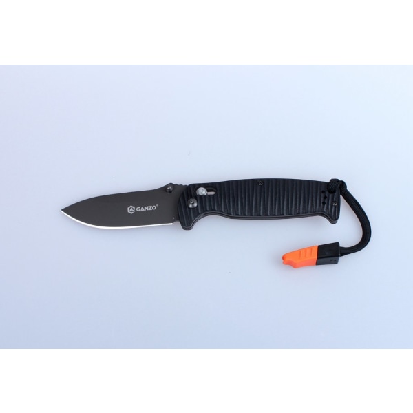 GANZO G7413p svart stentvättad m viselpipa - kniv fällkniv svart mönstrat handtag