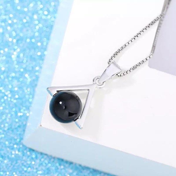 Triangle necklace - silver color with black imitation pearl