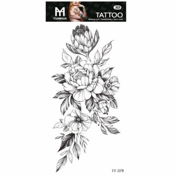 Midlertidig tatovering 19 x 9cm - Forskellige sorte og hvide blomster