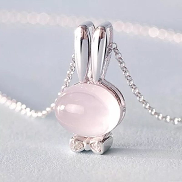 Rabbit necklace - silver color with pink imitation pearl