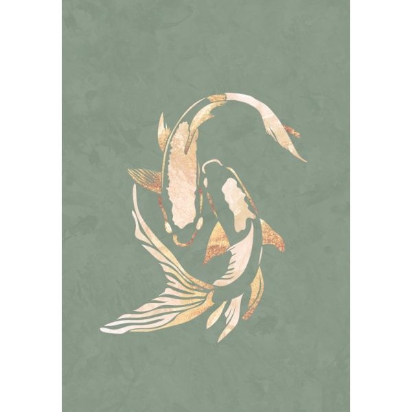 Sage Green Gold Koi Fish 1 MultiColor 21x30 cm