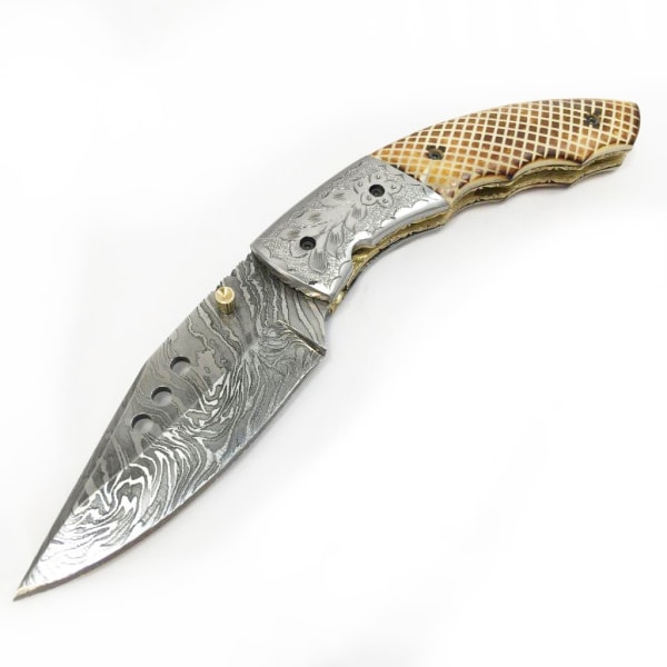Handgjord kniv - unik och vacker damscus fällkniv Brun