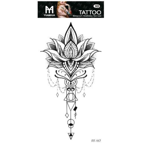 Midlertidig tatovering 19 x 9 cm - Motiv med blomsterblader og øye