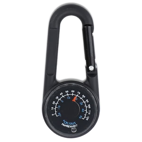 Kompass och termometer på karbinerhake Svart