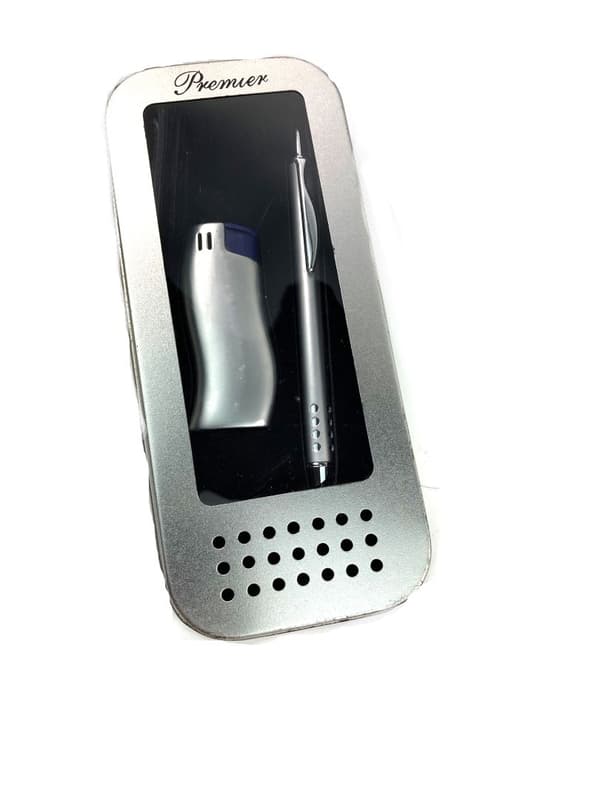 Gas lighter and pen set – refillable lighter Metal look