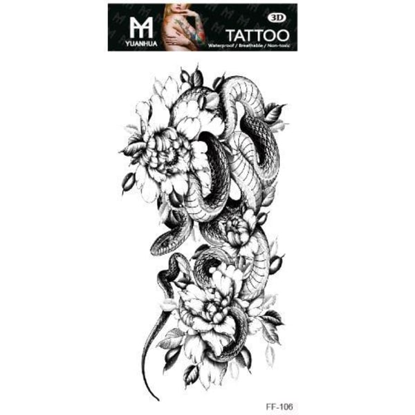 Midlertidig tatovering 19 x 9 cm - Slange gemt blandt blomster
