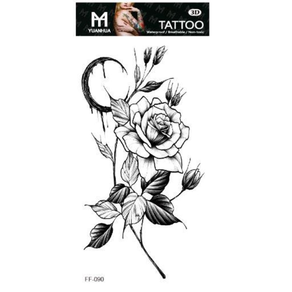 Midlertidig tatovering 19 x 9 cm - Blomst, blomsterknopper & blodmåne