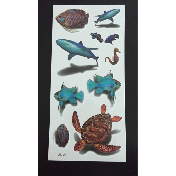 Midlertidig tatovering 19 x 9cm - 3D fiskeskilpaddehai