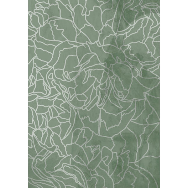Abstract Sage Green Line Drawing Flowers MultiColor 30x40 cm