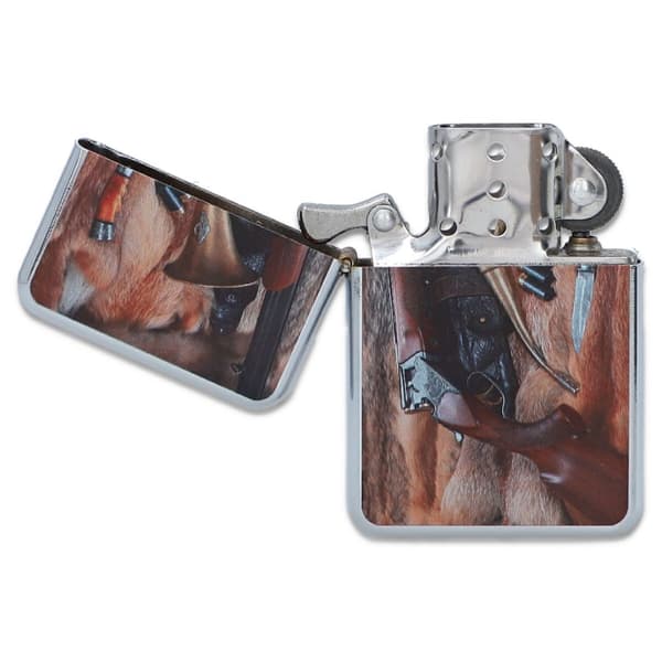 Gentelo petrol lighter – hunting design with rifle Silver
