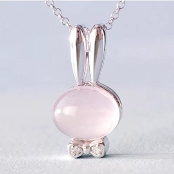 Rabbit necklace - silver color with pink imitation pearl