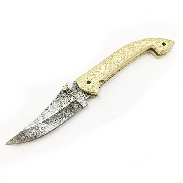 Håndlavet kniv - unik og smuk damscus foldekniv / hu White
