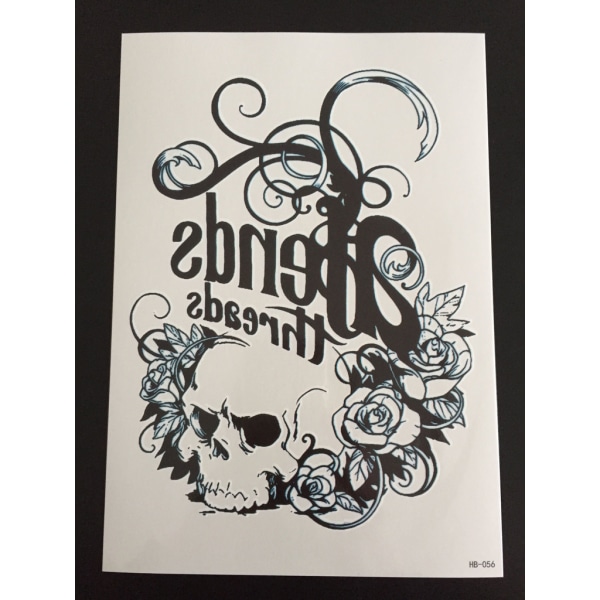 Midlertidig tatovering 21 x 15 cm – Skull & Roses