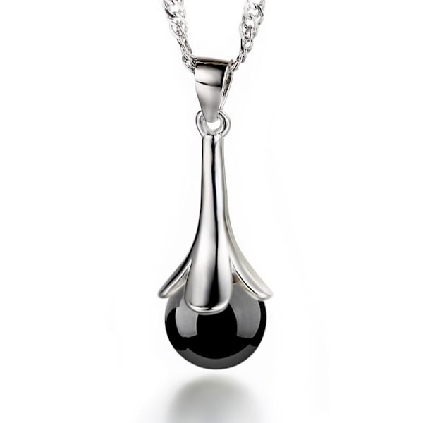 Silverfärgat halsband med kedja och svart strass