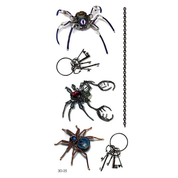Väliaikainen tatuointi 19 x 9 cm - Avaimet / mekaaniset ötökät