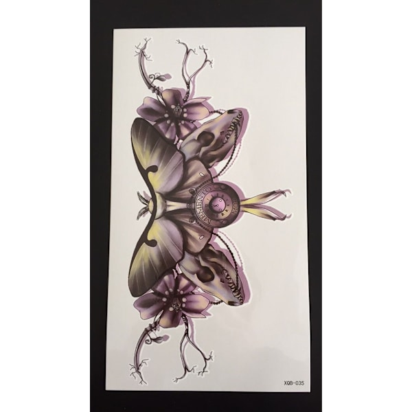 Tillfällig Tatuering 19 x 9cm - fjäril djurskallar