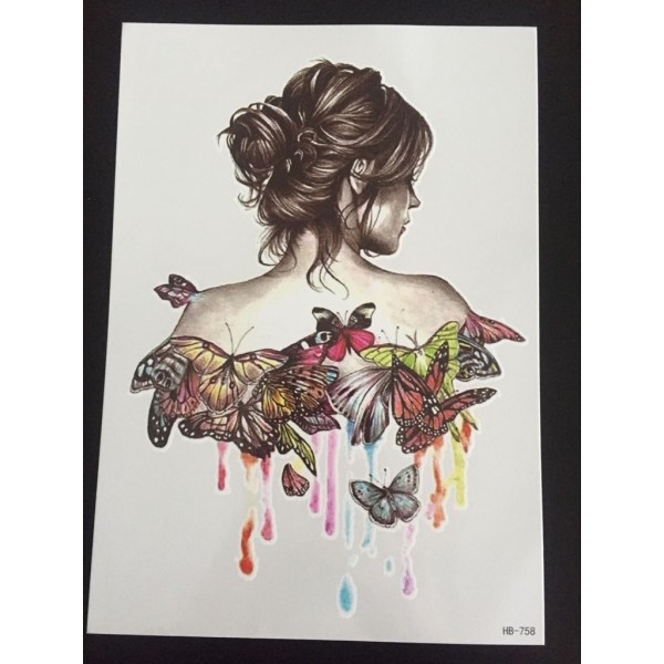 Midlertidig tatovering 21 x 15 cm - Kvinne & sommerfugler
