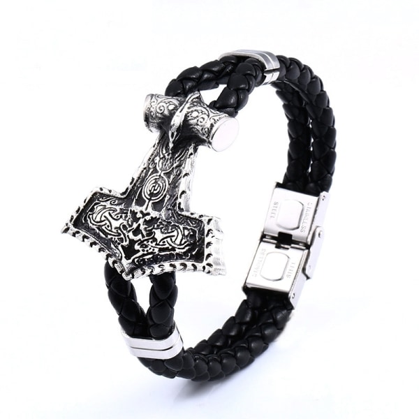 Bracelet - Norse mythology - Leather bracelet with Thor's hammer 24cm