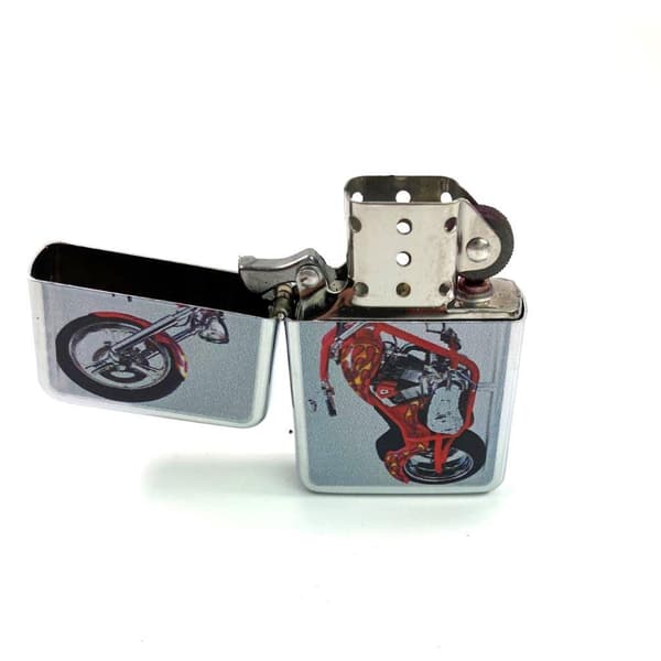 Petrol lighter – red motorcycle Silver